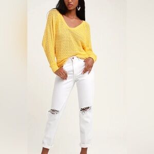 Free People Yellow V-Neck Sweater